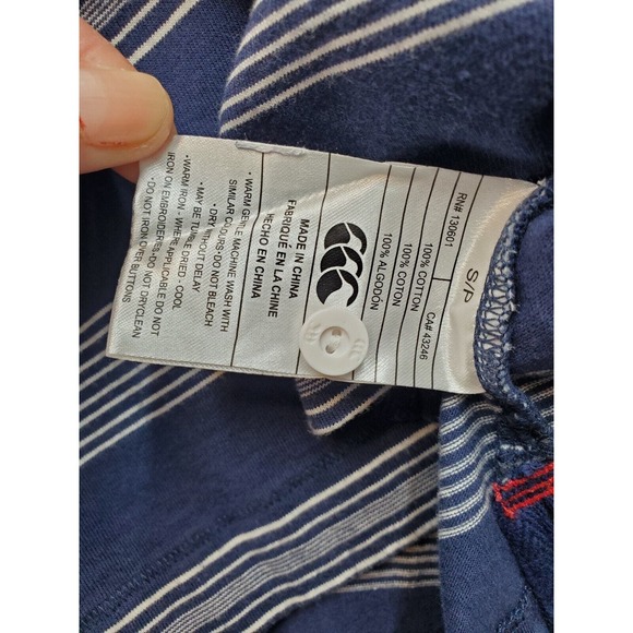 Canterbury of New Zealand Polo Shirt Men Small Navy Striped Cotton Slit Collared - Picture 9 of 9